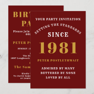Invitación 40.º Cumpleaños 1981 Oro Rojo Personalizado Para É