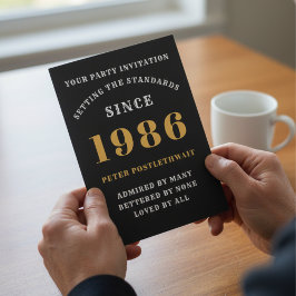 Invitación 40.º Cumpleaños 1986 Oro Negro Personalizado Para 