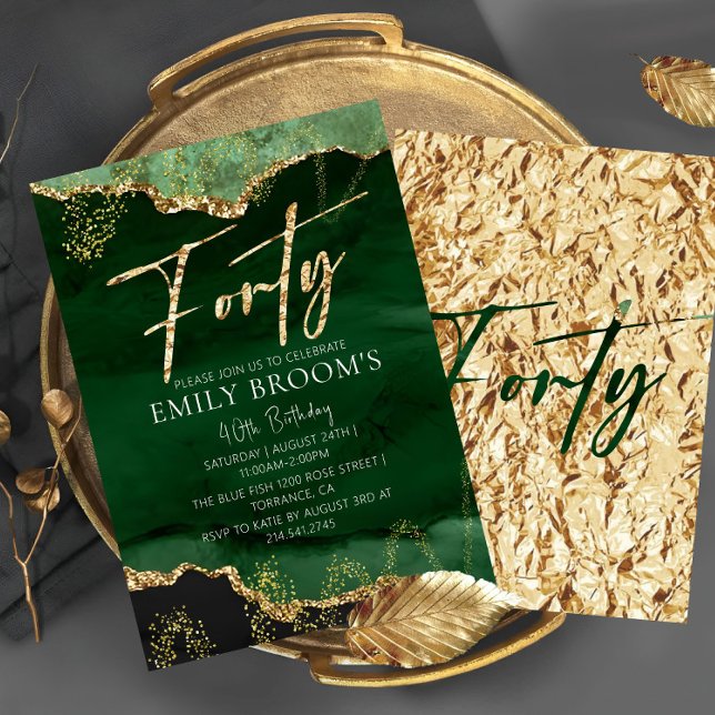 Invitación 40.º cumpleaños 40 Invitat verde esmeralda y oro (Subido por el creador)