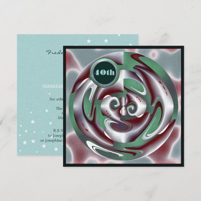 Invitación 40.º cumpleaños Arte Digital Verde y Rojo (Anverso / Reverso)