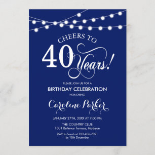 Invitación 40.º cumpleaños - Blanco azul de la Marina
