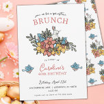 Invitación 40.º cumpleaños Brunch Springtime<br><div class="desc">Celebrar un cumpleaños histórico esta primavera con esta preciosa y dulce invitación de brunch de cumpleaños en primavera. Esta caprichosa invitación presenta obras de arte originales que captan el espíritu de la temporada con su alegre diseño floral. El conejito adorable, los daffodils de primavera y los pájaros azules dulces le...</div>