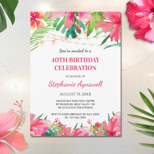 Invitación 40.º cumpleaños, cadenas tropicales iluminan Hawái (Subido por el creador)