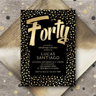 Invitación 40.º cumpleaños Confetti de oro negro