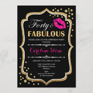Invitación 40.º cumpleaños - Cuarenta fabulosos rosados negro