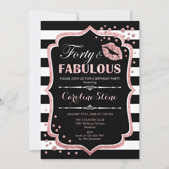 Invitación 40.º cumpleaños - Cuarenta fabulosos Rosas negros  (Anverso)