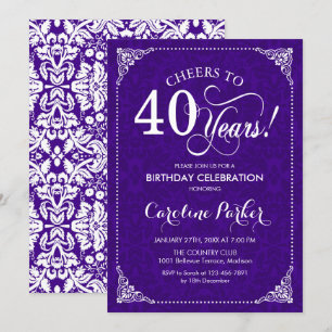 Invitación 40.º cumpleaños - Damasco blanco morado