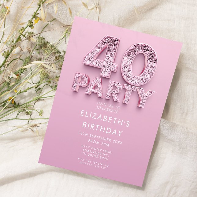 Invitación 40.º cumpleaños de la espuma rosada (Subido por el creador)