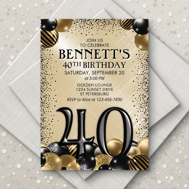 Invitación 40.º cumpleaños de oro negro (Subido por el creador)