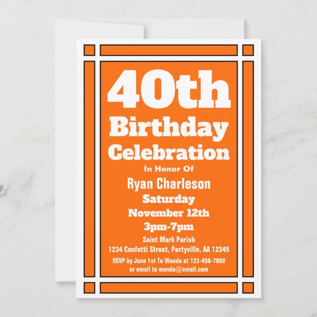 Invitación 40.º cumpleaños del naranja (Anverso)