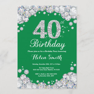 Invitación 40.º cumpleaños Diamante Verde y Plata