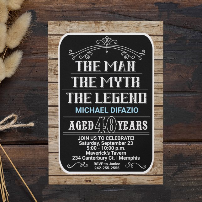 Invitación 40.º cumpleaños El hombre el mito la leyenda 40 añ (Subido por el creador)