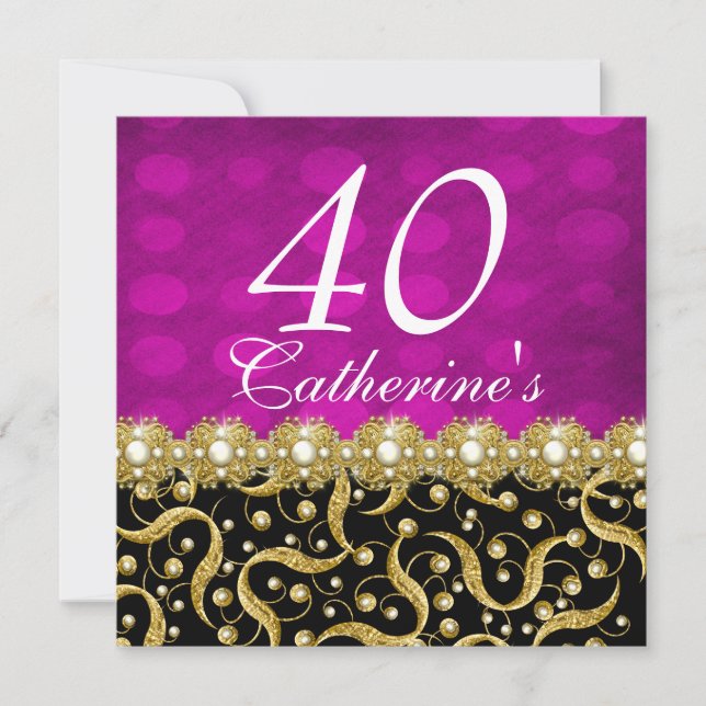 Invitación 40.º cumpleaños elegante cualquier edad rosada (Anverso)