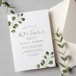 Invitación 40.º cumpleaños elegante fiesta de eucalipto verde<br><div class="desc">Minimalista,  sencillo y moderno color de agua eucalipto foliage deja una invitación de fiesta de 40 años y fabulosa.</div>