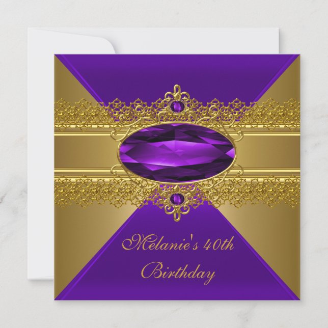 Invitación 40.º cumpleaños Elegante Lace Purple Gold (Anverso)