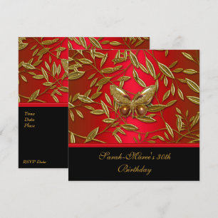 Invitación 40.º cumpleaños elegante rico mariposa roja negra