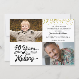 Invitación 40.º Cumpleaños Entonces Y Ahora Fotos Confetti De