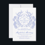 Invitación 40.º cumpleaños Escudo de Floral Azul de la Vintag<br><div class="desc">Un elegante escudo floral azul vintage francés ocupa el centro del escenario en esta invitación de cumpleaños intemporal. Ornate,  formal y muy femenina harán que cualquier dama de cumpleaños se sienta muy especial. Se dispone de suministros de fiesta de coordinación.</div>