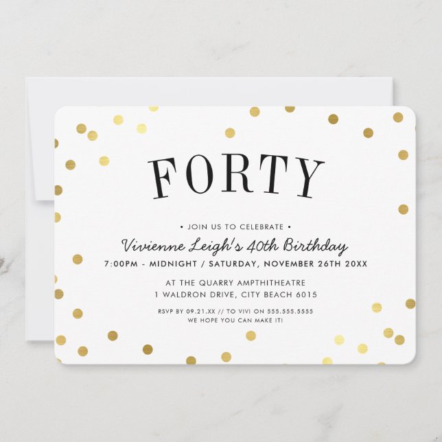 Invitación 40.º CUMPLEAÑOS FIESTA elegantes puntos de confeti (Anverso)