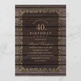 Invitación 40.º cumpleaños Fiesta rústico de campo de la made