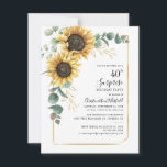Invitación 40.º cumpleaños Fiesta sorpresa de la vegetación d<br><div class="desc">Crea una invitación floral de fiesta de cumpleaños sorpresa usando nuestra plantilla de bonito con girasoles,  vegetación eucalipto con marco geométrico sobre fondo blanco. Haga clic fácilmente en el botón "Personalizar" para ver los detalles.</div>