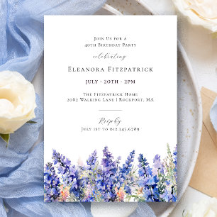 Invitación 40.º cumpleaños Flor de Nacimiento Azul