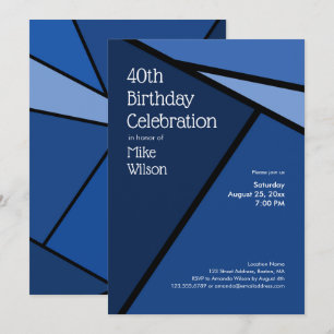 Invitación 40.º cumpleaños Formas geométricas modernas de azu