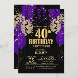 Invitación 40.º cumpleaños - Globos morados