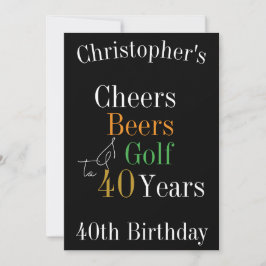Invitación 40.º Cumpleaños Golf Cheers Beers Black Gold Fiest