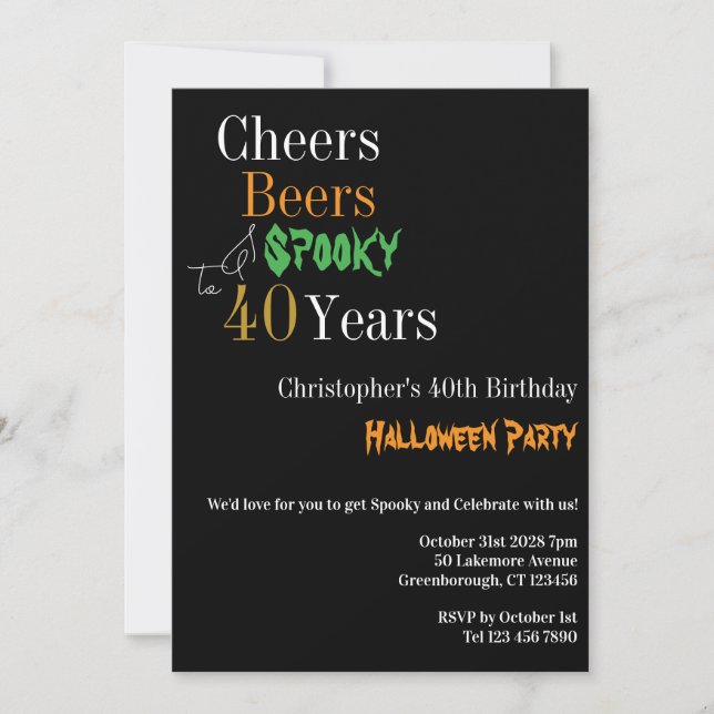 Invitación 40.º Cumpleaños Halloween Saludos A La Cerveza Fie (Anverso)
