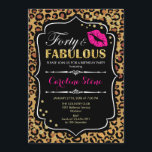 Invitación 40.º cumpleaños - Impresión de 40 fabulosos leopar<br><div class="desc">40.ª Invitación de cumpleaños. Elegante diseño blanco negro con falso oro purpurina. Cuenta con un beso en labios rosas,  una huella de leopardo,  un confetti y un tipo de letra de guión. Perfecto para una elegante fiesta de cumpleaños. ¡Cuarenta Fabuloso! Mándame un mensaje si necesitas más personalización.</div>