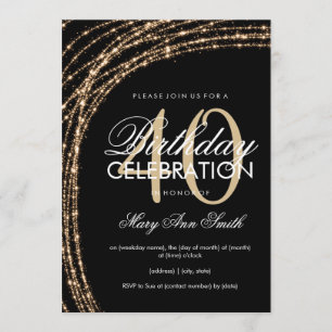 Invitación 40.º cumpleaños Luces de cuerdas esparkling de oro