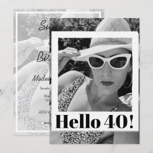 Invitación 40.º cumpleaños Marco blanco negro fotográfico Mod