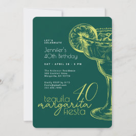 Invitación 40.º cumpleaños Margarita Fiesta verde moderna
