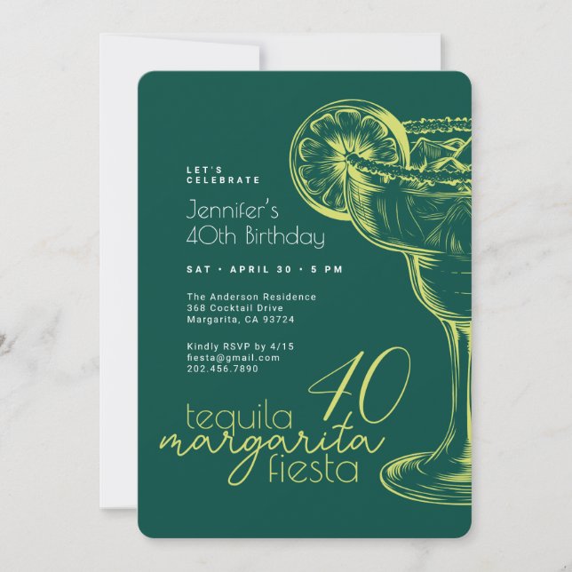 Invitación 40.º cumpleaños Margarita Fiesta verde moderna (Anverso)