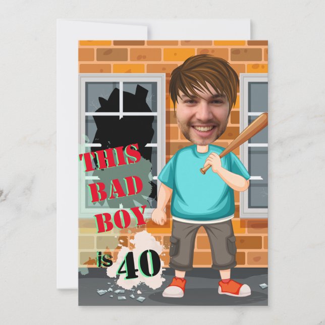 Invitación 40.º cumpleaños masculino de mal chico gracioso ca (Anverso)