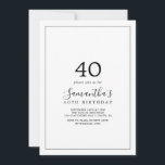 Invitación 40.º cumpleaños minimalista<br><div class="desc">Esta minimalista invitación de cumpleaños número 40 es perfecta para una simple fiesta de cumpleaños. El moderno diseño romántico presenta una tipografía clásica en blanco y negro, acompañada de una caligrafía rústica y elegante con un estilo de letra a mano vintage. Personalizable de cualquier color. Mantenga el diseño simple y...</div>