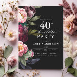 Invitación 40.º cumpleaños Moody Burgundy Rubor Floral<br><div class="desc">Celebra tu hito con una invitación moderna de 40 años con flores de borgoña y rubor. Este elegante diseño combina tonos profundos y dramáticos con acentos suaves y románticos, perfecto para crear un ambiente sofisticado y acogedor. La llamativa disposición floral aporta un toque de lujo, mientras que la disposición contemporánea...</div>