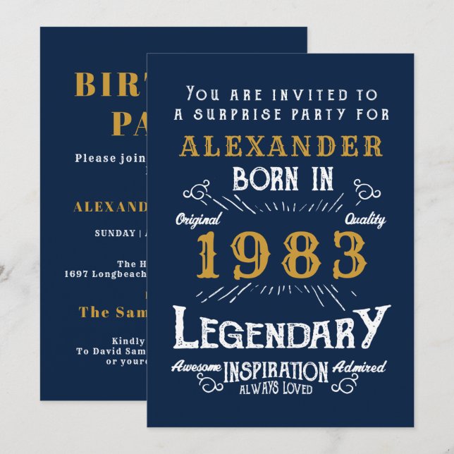 Invitación 40.º cumpleaños Nacido en 1983 Leyenda retro de or (Anverso / Reverso)
