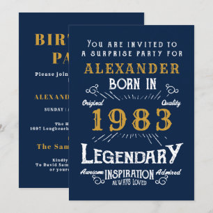 Invitación 40.º cumpleaños Nacido en 1983 Leyenda retro de or