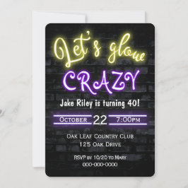 Invitación 40.º cumpleaños Neon Glow Rótulo en la pared de la