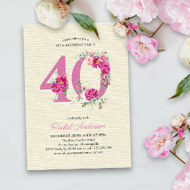 Invitación 40.º cumpleaños número de flores de peonía rosada 