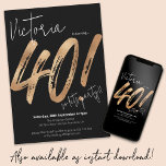 Invitación 40.º cumpleaños Oro Negro Sassy Minimalista modern<br><div class="desc">40.ª Invitación Minimalista Moderna, Dorada, Dorada Negra. Eleva tu cumpleaños de hito con un toque de suavidad usando nuestro diseño de invitación. Esta obra maestra contemporánea combina sin esfuerzo detalles de oro y negro para crear una invitación que exuda sofisticación y estilo. Con una pizca de encanto, este diseño minimalista...</div>