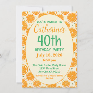 Invitación 40.º cumpleaños, patrón de rodajas Naranjas fresca