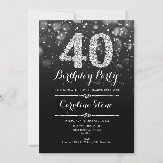 Invitación 40.º cumpleaños - Plata negra (Anverso)