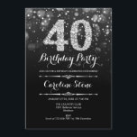 Invitación 40.º cumpleaños - Plata negra<br><div class="desc">40.ª Invitación de cumpleaños. Elegante diseño blanco negro con una falsa plata purpurina. Cumpleaños de adultos. Incluye diamantes y tipos de letra de script. Invitación de cumpleaños de hombres o mujeres. Perfecto para una elegante fiesta de cumpleaños. Mándame un mensaje si necesitas más personalización.</div>