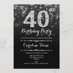 Invitación 40.º cumpleaños - Plata negra