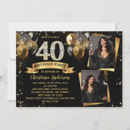 Invitación 40.º cumpleaños Purpurina de oro moderno globos 2 