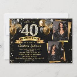 Invitación 40.º cumpleaños Purpurina de oro moderno globos 2 