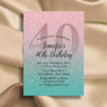 Invitación 40.º cumpleaños Purpurina turquesa rosa moderno Om<br><div class="desc">Moderno Purpurina Verde azulado de Plata Rosada 40 invitaciones a fiestas de cumpleaños.</div>